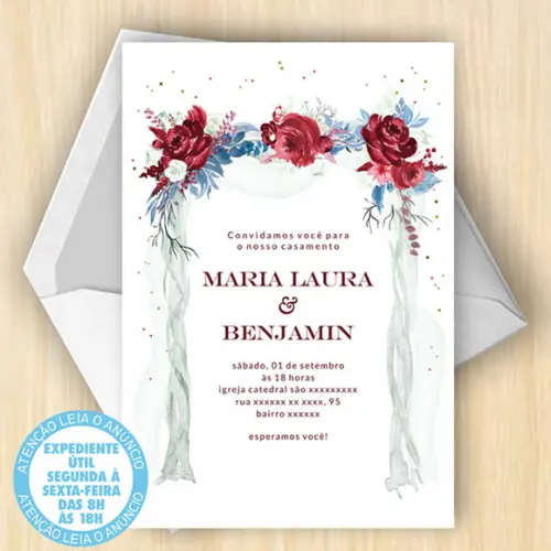 Convite Casamento Floral Rosas Digital 25