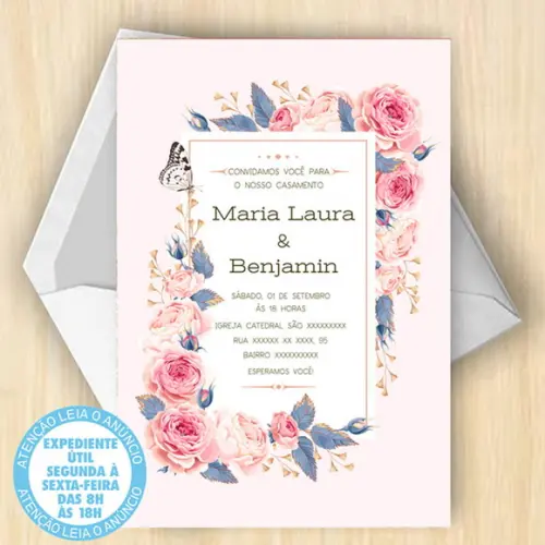 Convite Casamento Floral Rosa Digital 18