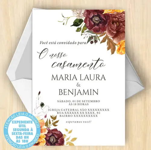Convite Casamento Folhas Cinza Digital 9