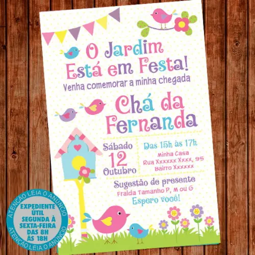 Convite Jardim Encantado Chá De Bebê Fraldas Digital