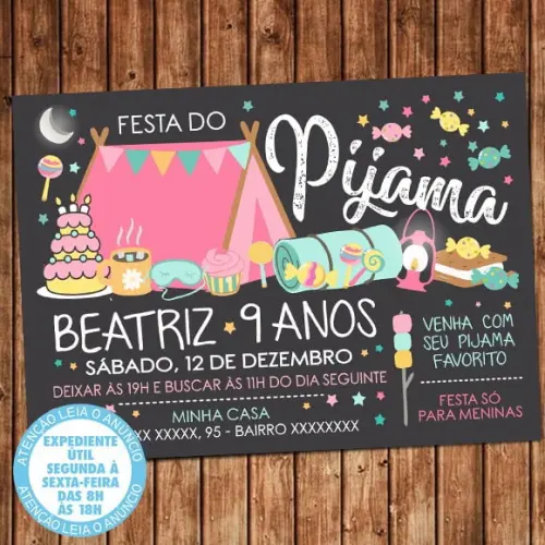 Convite Festa do Pijama Doces Aniversário Digital