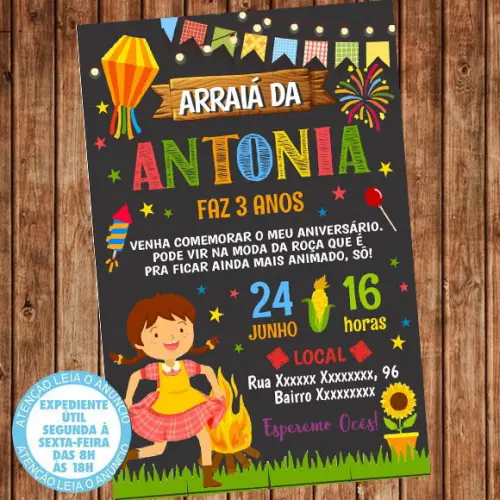 Convite Festa Junina Aniversário Menina Digital