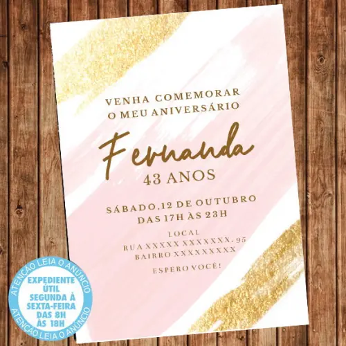 Convite Aniversário Festa Rose Gold Dourado Digital