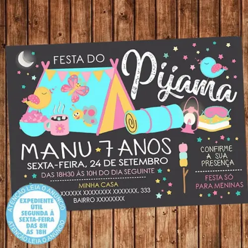 Convite Festa do Pijama Jardim Encantado Aniversário Digital