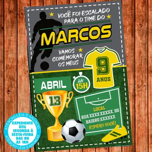 Convite Futebol Aniversário Festa Futebol Digital