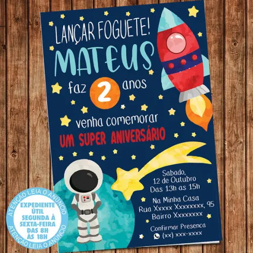 Convite Astronauta Festa Aniversário Digital