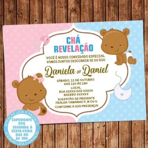 Convite Chá Revelação Ursinhos Digital
