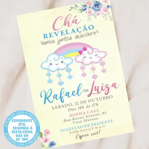 Convite Chá Revelação Chuva de Amor Digital