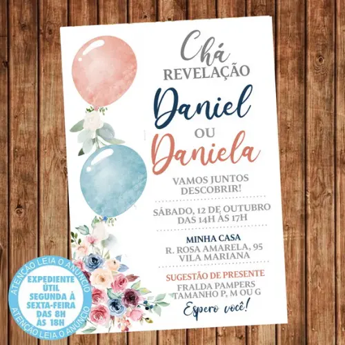 Convite Chá Revelação Balão Digital
