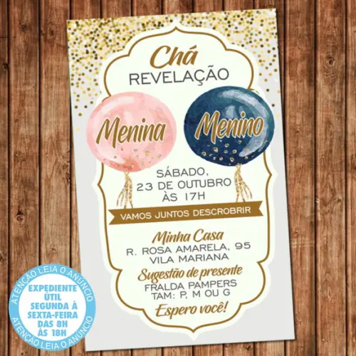 Convite Chá Revelação Balão Digital