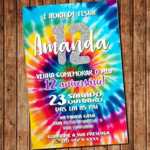 Convite Tie Dye Aniversário Festa Digital