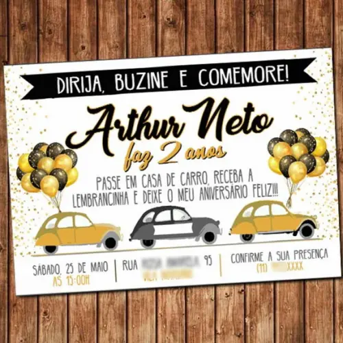 Convite Carreata Drive-Thru Quarentena Aniversário Digital