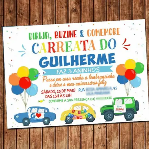 Convite Carreata Drive-thru Festa Aniversário Quarentena