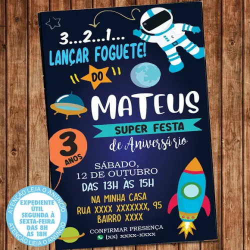 Convite Astronauta Aniversário Festa Digital