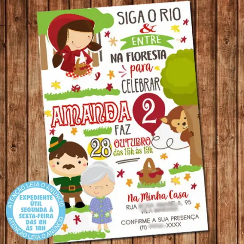 Convite Chapeuzinho Vermelho Aniversário Festa Digital