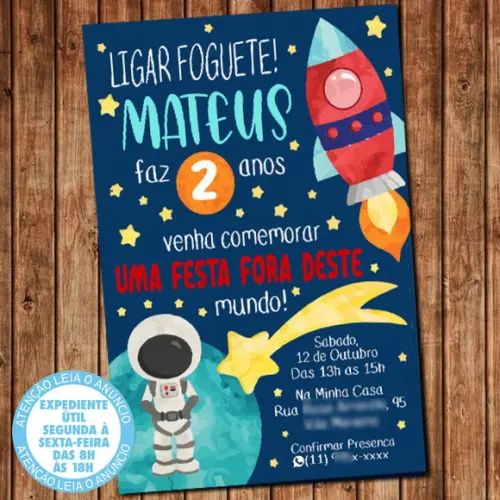 Convite Astronauta Aniversário Festa Digital