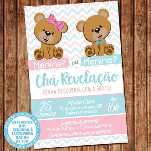 Convite Chá Revelação Urso Digital