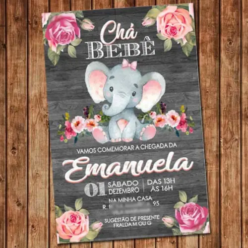 Convite Chá de Bebê Elefantinho Digital