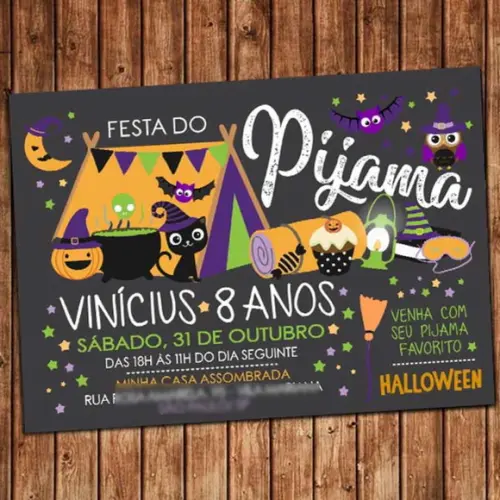 Convite Halloween Festa do Pijama Aniversário Digital
