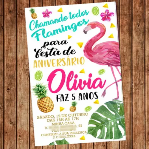 Convite Flamingo Aniversário Festa Digital