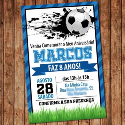 Convite Futebol Aniversário Azul Festa Digital