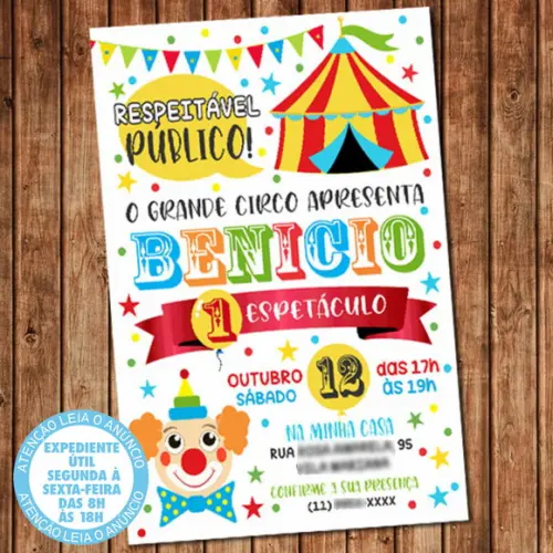 Convite Circo Aniversário Digital