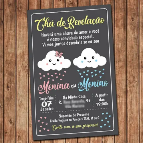 Convite Chá de Revelação Nuvem de Amor Digital