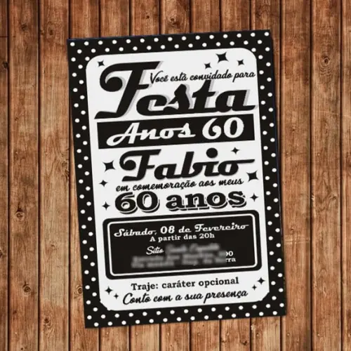 Convite Festa Anos 60 Aniversário Anos 60 Vintage Digital