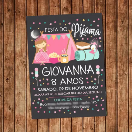 Convite Princesa Festa do Pijama Aniversário Digital