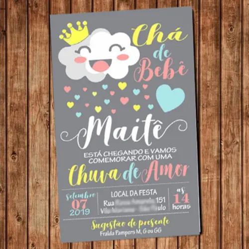 Convite Chuva de Amor Nuvem Chá de Fraldas Digital