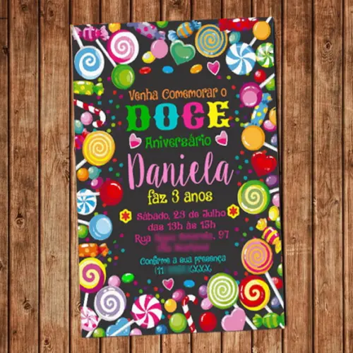 Convite Doces Candy Festa Doce Aniversário Digital