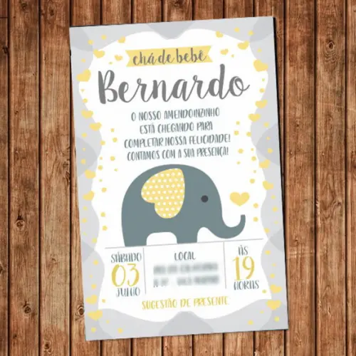 Convite Elefante Chá de Bebê Digital