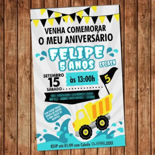 Convite Caminhão Aniversário Caminhão Festa Obra Digital