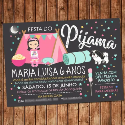 Convite Festa do Pijama Menina e Cachorro Digital