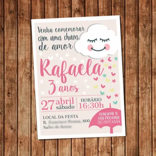 Convite Nuvem Chuva de Amor Aniversário Digital