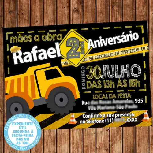 Convite Aniversário Construção Caminhão Digital