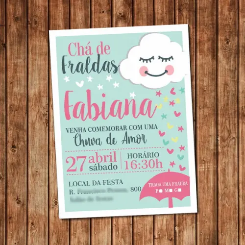 Convite Nuvem Chuva de Amor Chá de Fraldas Digital