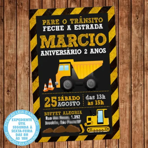 Convite Construção Obra Aniversário Digital