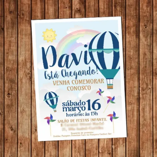 Convite Balão Voador Chá de Fraldas Digital