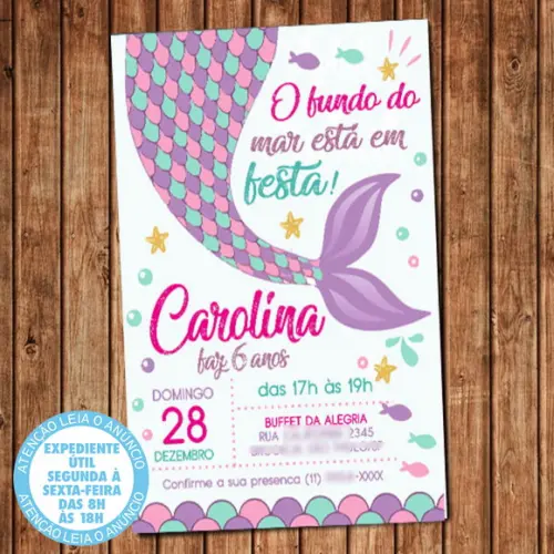 Convite Sereia Festa Sereia Aniversário Digital
