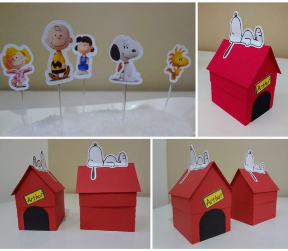 Caixa Casinha do Snoopy - 10 Unidades + 48 Toppers