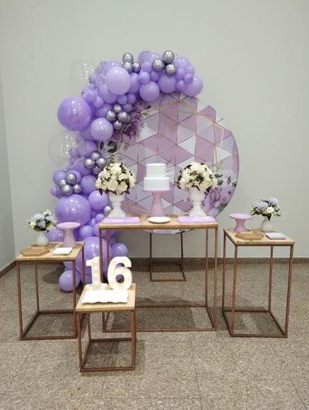 Decoração Festa Lilás 16 Anos com Decoração de Balões
