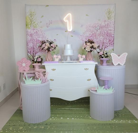 Decoração Jardim Encantado Rosa e Lilás