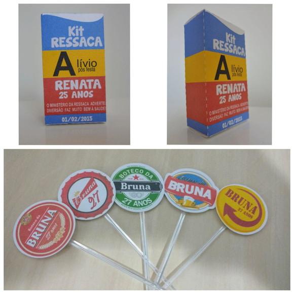 Kit Caixinha Ressaca 24 Unidades + 48 Toppers Festa Boteco
