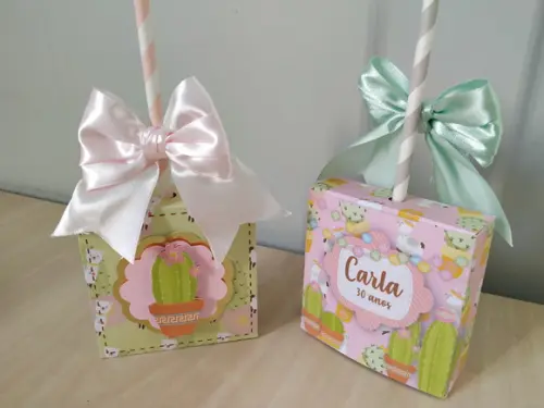 Caixa Personalizada Lhama e Cactos 8 Unidades