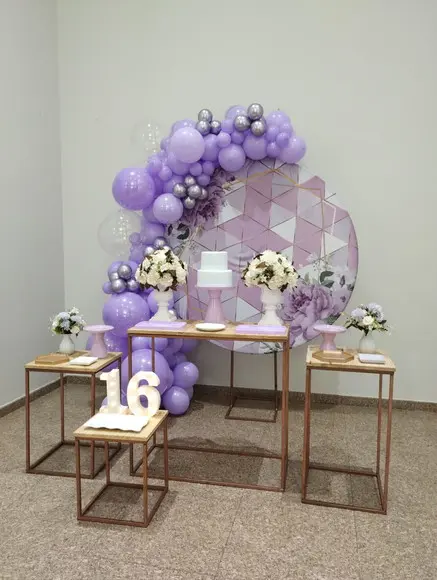 Decoração Festa Lilás 16 Anos com Decoração de Balões