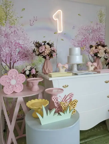 Decoração Jardim Encantado Rosa e Amarelo