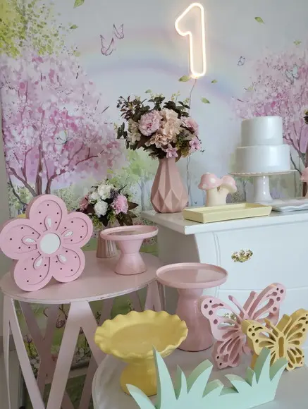 Decoração Jardim Encantado Rosa e Amarelo