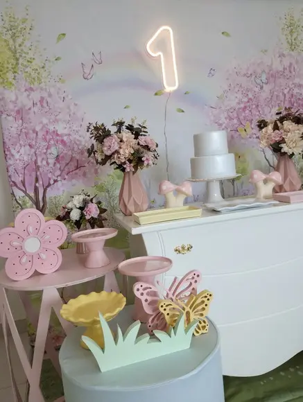 Decoração Jardim Encantado Rosa e Amarelo