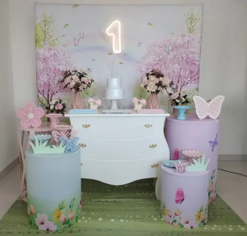 Decoração Jardim Encantado Rosa e Azul